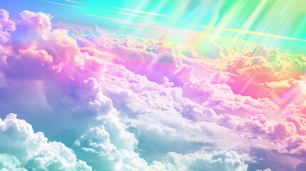 Sticker - rainbow in the sky fluffy shining clouds , cotton, pink purple pastel colors