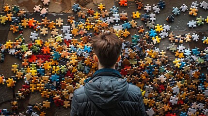 Wall Mural - Insight Spark: A photo of a person looking at a complex puzzle