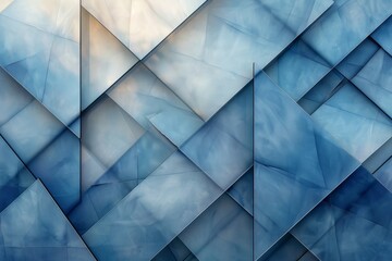 Poster - An intricate geometric pattern of triangular shapes on a facade of a blue glass building with varying light and shadows
