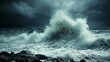 Stormy Weather: A photo of a stormy sea with large waves crashing against rocks