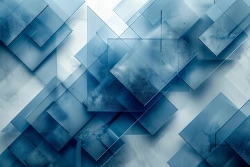 Poster - Dynamic composition of blue geometric shapes with a variety of patterns, creating an engaging abstract image