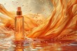 A dynamic image featuring an orange spray bottle making a splash in water with vibrant, transparent water droplets in motion