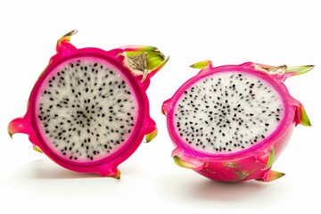 Sticker - Dragonfruit sliced in half on white background