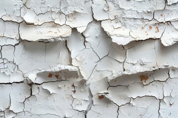 Poster - Cracked and peeling white paint over an old wall, showcasing textures and patterns created by time