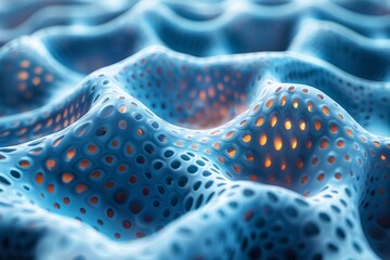 Poster - Futuristic representation of glowing bioluminescent patterns resembling sea waves in dark, giving a scientific or digital feel