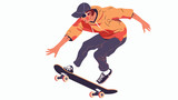 Fototapeta Młodzieżowe - Modern male skateboarder riding skateboard. Young guy