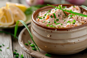 Poster - Fresh homemade fish spread with chives in a bowl