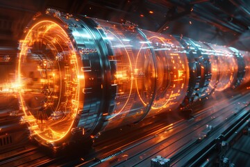 Poster - An intricate orange cybernetic corridor with a futuristic design, symbolizing cutting-edge technology and digital progress