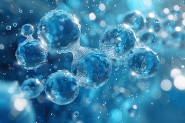 Poster - A mesmerizing capture of ethereal blue water bubbles floating freely in a deep-sea environment