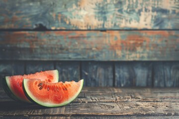 Sticker - Fresh watermelon slices on rustic wooden background