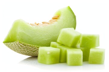 Poster - Green cantaloupe slices isolated on white background