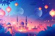 Explore the Beauty of Ramadan: Festive Lights, Cultural Artwork, and Islamic Teachings in Decorative Vectors