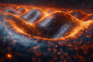 Poster - An artistic representation of a dynamic orange and blue light wave flowing across a dark star-filled sky