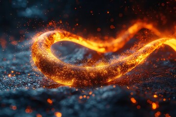 Poster - The image features a never-ending loop of fire illuminating a star-filled night, symbolizing infinity and energy