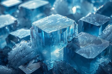 Poster - Macro shot of a luminous blue ice crystal demonstrating the beauty of the frozen world