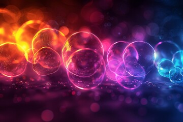 Poster - Visually striking image of multiple transparent spheres illuminated with vibrant colors, symbolizing concepts like connection and energy