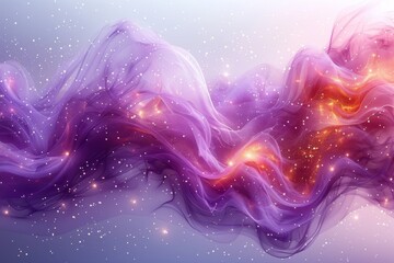 Poster - Ethereal digital art portraying a wavy abstract violet cosmic texture with twinkling stars and dynamic movement