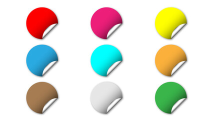 Wall Mural - circle adhesive symbols. colorful circle tags, paper round stickers with peeling corner, isolated ro