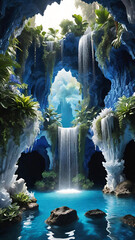 Sticker - Grotto with hidden waterfall landscape