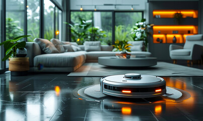 Poster - smart home helper robot vacuum cleaner living room scheduling task hud statistics iot automation con