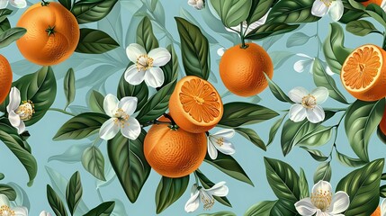 Detailed illustration of oranges and foliage in an artistic style