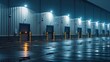 Shipping warehouse exterior at night. Generative AI.