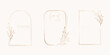 Botanical line art illustration set of olive leaves, branch frames for wedding invitation and cards, logo design, web, social media and posters template. Elegant minimal style floral vector isolated.