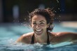 smiling woman exercising in swimming. generative ai