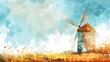 Windmill Blends Past and Present in Watercolor Landscape