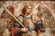 Angels and Knights Renaissance Art.  Generated Image.  A digital rendering of Renaissance art featuring the theme of angels and knights.