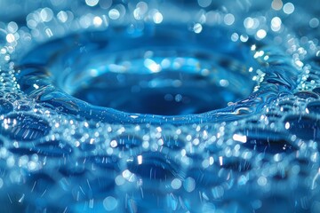 Poster - Macro shot of water droplet impact causing ripples and light reflections on the water surface