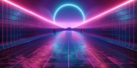 Wall Mural - retro background, purple blue neon. generative ai.
