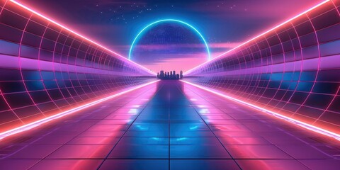 Wall Mural - retro background, purple blue neon. generative ai.