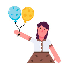 Poster - Editable flat icon of a girl holding balloons 