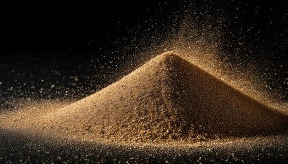 Wall Mural - sand scattered on a black background, each grain illuminated to reveal its intricate texture and sha