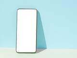 Fototapeta Mapy - Smartphone mockup with white blank screen on pastel background