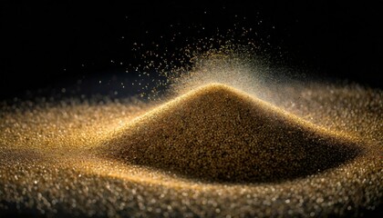 Wall Mural - isolated sand grains on a black background, arranged in a dynamic pattern to evoke movement and dept