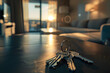 Keys on the table in new apartment or hotel. concept new home