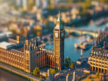 Miniature Tilt Shift Photography Of The Big Ben In London. 3D Rendering In The Style Of C4d, Super Detailed, Bright Colors, Cinematic Feel. Taken From A High Angle Shot On A Sunny Day With Soft Light.