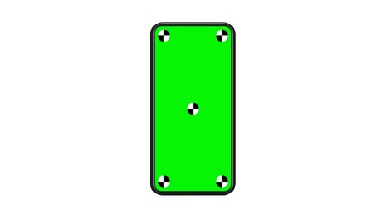 Poster - Mobile Phone mockup 3D animation with green chroma key screen and motion tracking markers. File includes RGB and alpha channel for transparent background on video editing programs.