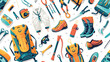 Seamless pattern with mountaineering and touristic eq