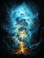 Poster - Illuminate your space with striking paintings capturing the dynamic majesty of lightning bolts. Electrify your surroundings with the raw power and beauty of nature's fury, Generative AI.