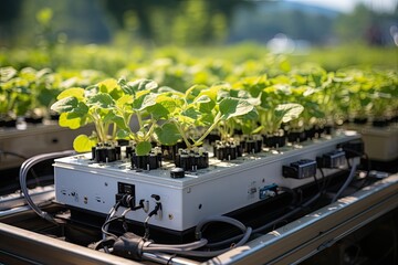 Aufkleber - Image showcases modern equipment for soil cultivation, enhancing crop yield. Emphasize innovative methods and technologies vital for sustainable farming, Generative AI.