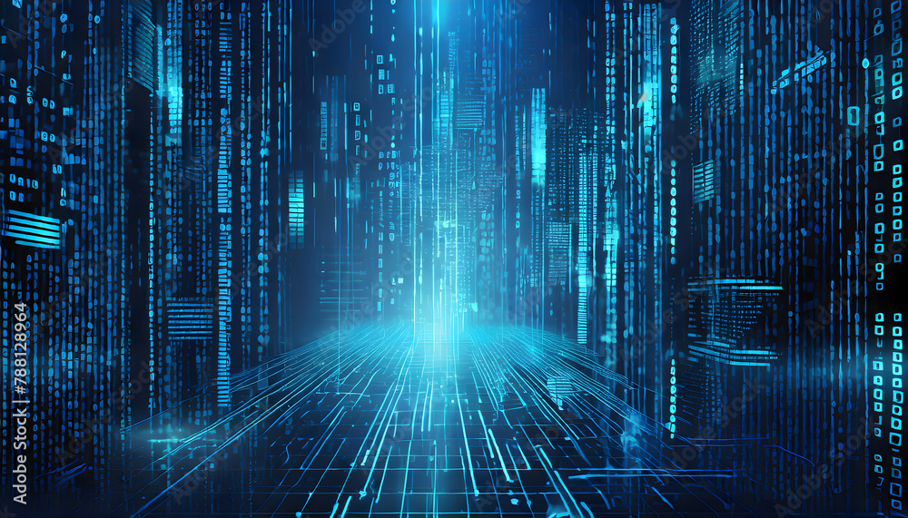 Digital binary code matrix background - 3D rendering of a scientific ...