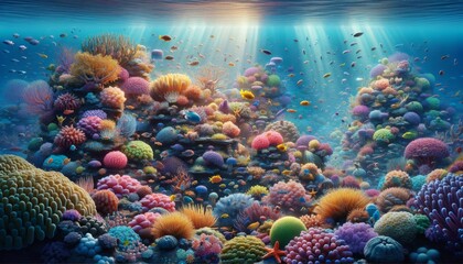 Wall Mural - Underwater Paradise: Colorful Coral Reef with Marine Life
