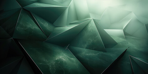 Poster - Modern geometric abstract green dark background minimal style. Generative AI.