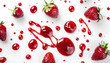Drops of sweet strawberry jam and fresh berry on white background