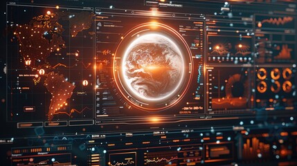 Poster - Futuristic computing workstation displaying scenes of the solar eclipse with different charts and graphs scientific readouts. Generative AI.