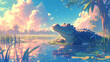 Cute crocodile with background illustration