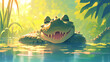 Cute crocodile with background illustration